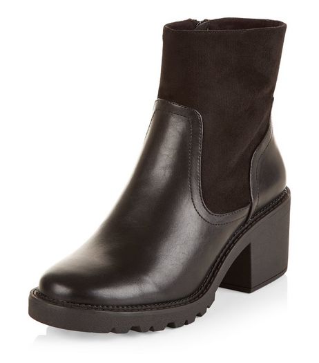 Teens Black Leather-Look High Ankle Block Heel Boots | New Look
