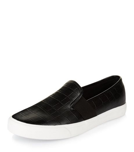 Teens Black Textured Slip On Plimsolls | New Look