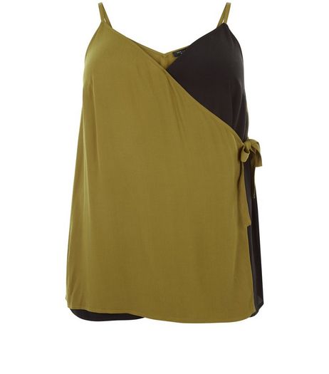 Curves Black Colour Block Wrap Cami | New Look