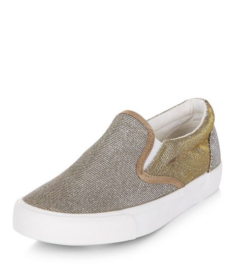 Teens Gold Glitter Slip On Plimsolls | New Look