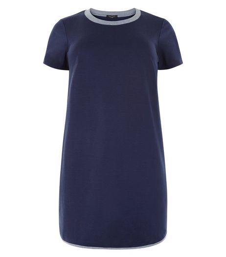 Curves Navy Contrast Neckline T-Shirt Dress | New Look