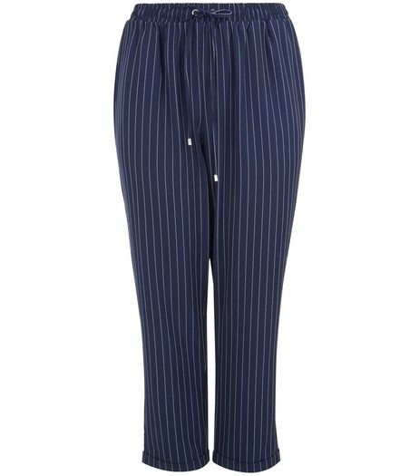 Curves Navy Pinstripe Joggers | New Look