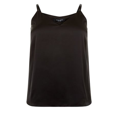Curves Black Satin Cami | New Look