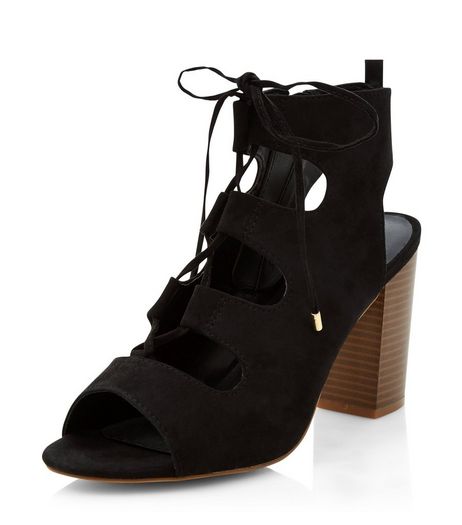 Wide Fit Black Suedette Ghillie Block Heels | New Look