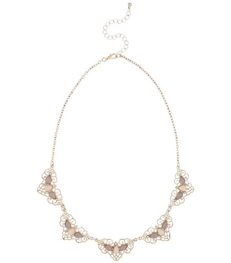 Gold Filigree Stone Necklace | New Look