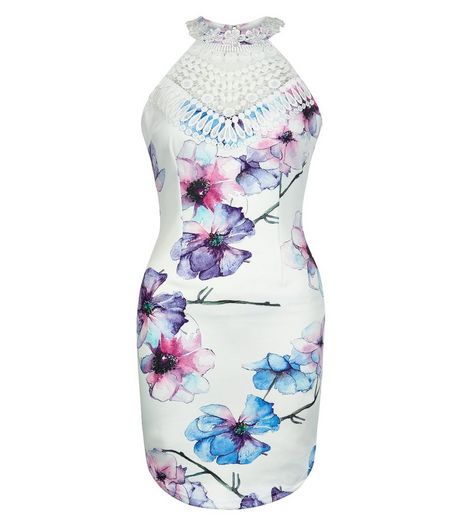 AX Paris Cream Floral Print Crochet Panel Dress | New Look