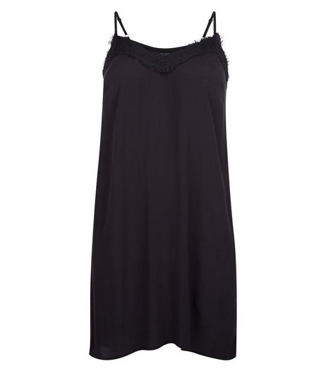 Curves Black Lace Trim Strappy Slip Dress | New Look