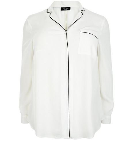 Curves White Contrast Trim Long Sleeve Shirt | New Look