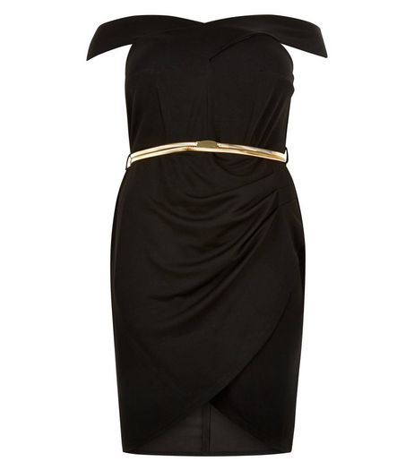 Curves Bardot Neck Belted Dress | New Look