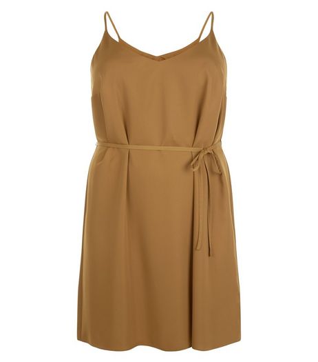 Curves Olive Green Satin Slip Dress | New Look