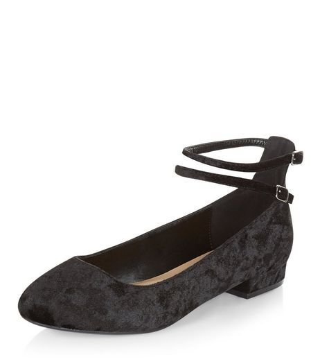 Wide Fit Black Velvet Double Ankle Strap Pumps | New Look