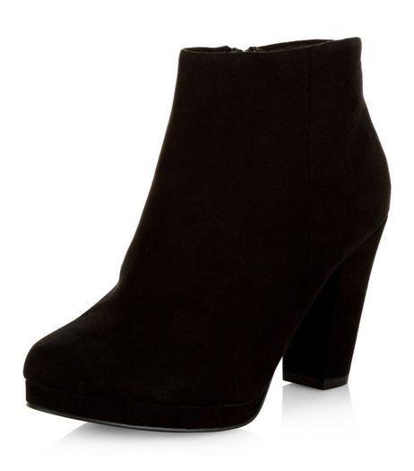 Wide Fit Black Suedette Platform Ankle Boots | New Look