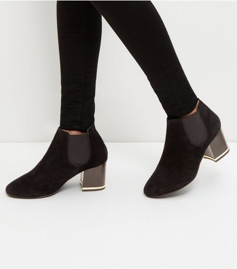 Wide Fit Black Suede Metal Trim Ankle Boots | New Look