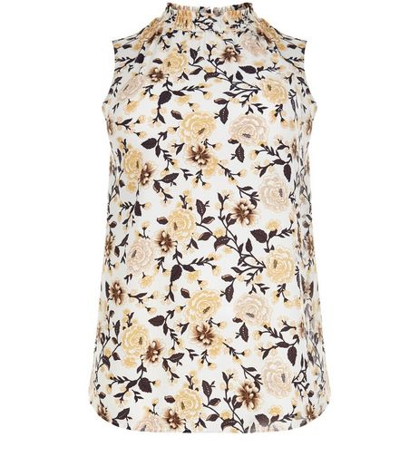 Curves White Floral Print Sleeveless Top | New Look