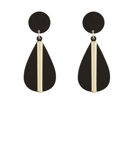 Black Contrast Teardrop Earrings | New Look