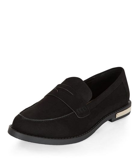 Black Metal Trim Loafers | New Look