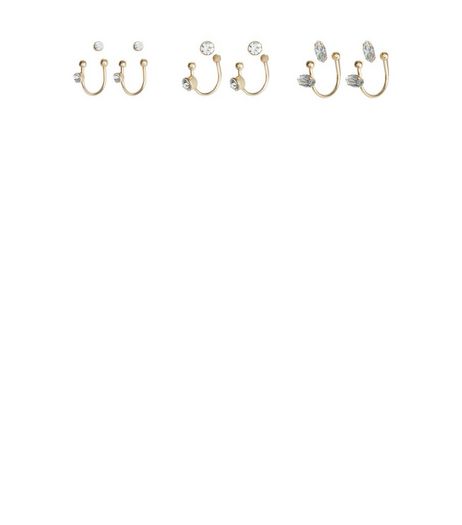 6 Pack Gold Diamante Cuff Earings | New Look