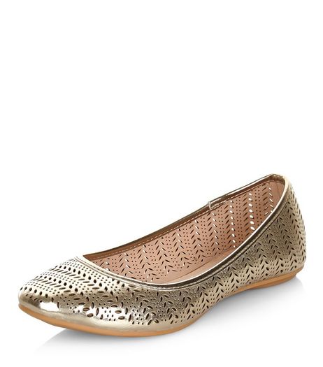 Wide Fit Gold Laser Cut Out Pumps | New Look