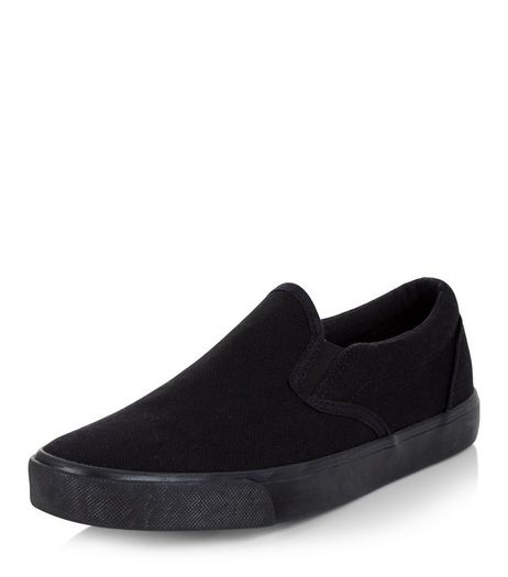 Black Canvas Slip On Plimsolls | New Look
