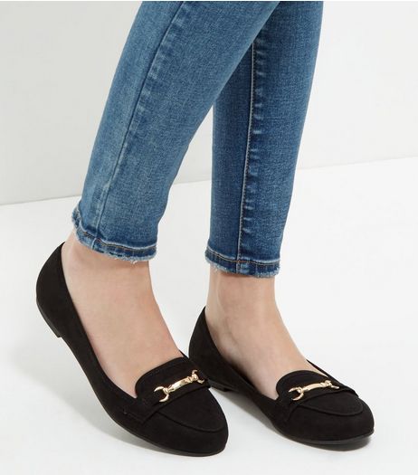 Black Suedette Bar Strap Loafers | New Look