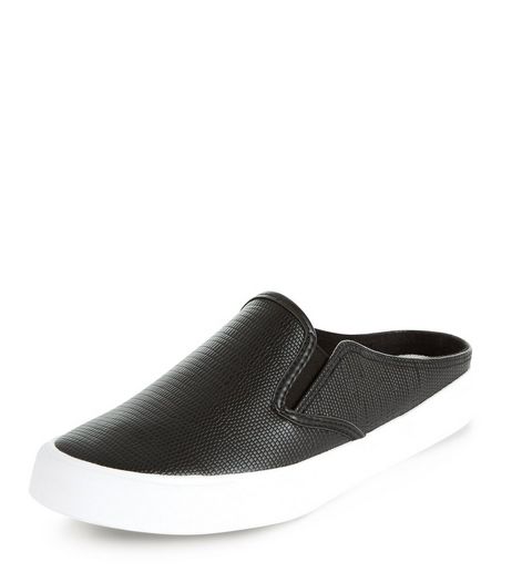 Black Textured Slip On Plimsolls | New Look