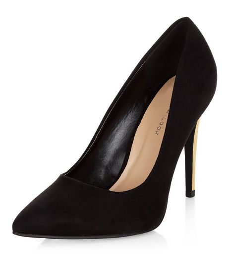 Wide Fit Black Suedette Metal Heels | New Look