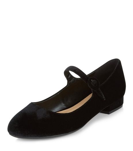Black Velvet Strap Front Pumps | New Look