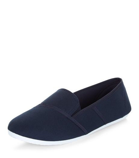 Navy Slip On Plimsolls | New Look