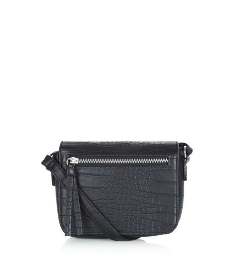 Black Snakeskin Texture Across Body Bag | New Look