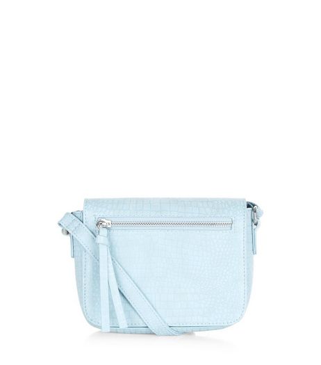Pale Blue Snakeskin Texture Across Body Bag | New Look