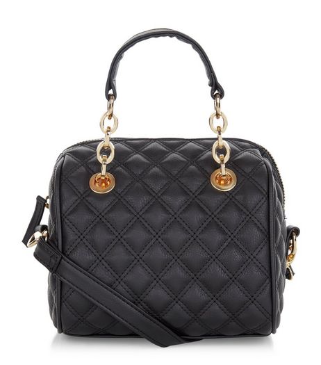 Black Quilted Mini Bowler Bag | New Look