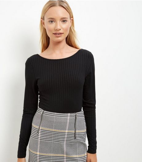 Black Ribbed Scoop Back Bodysuit | New Look