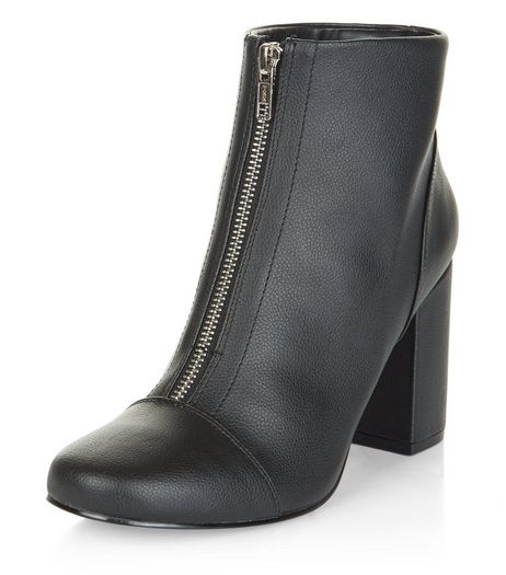 Black Zip Front Block Heel Ankle Boots | New Look