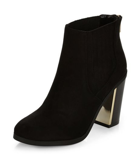 Black Metal Trim Block Heel Chelsea Boots | New Look