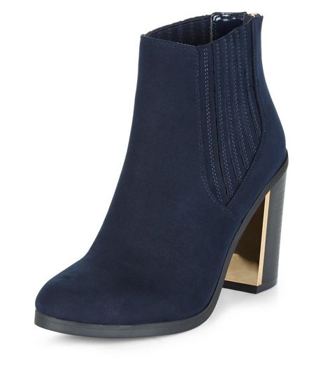 Navy Metal Trim Block Heel Chelsea Boots | New Look