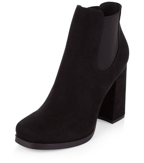 Black Suedette Flared Heel Chelsea Boots | New Look