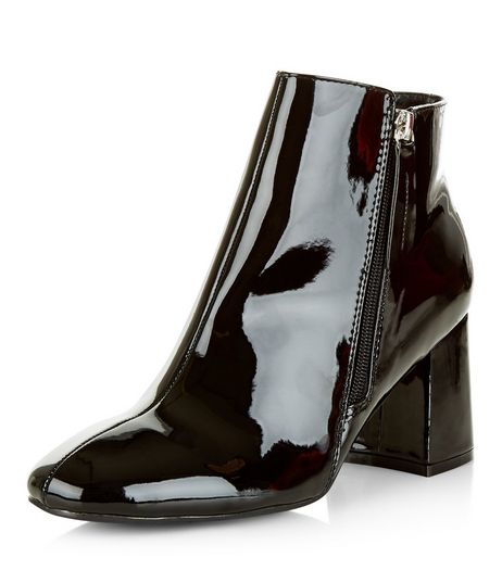 Black Patent Flared Heel Ankle Boots | New Look