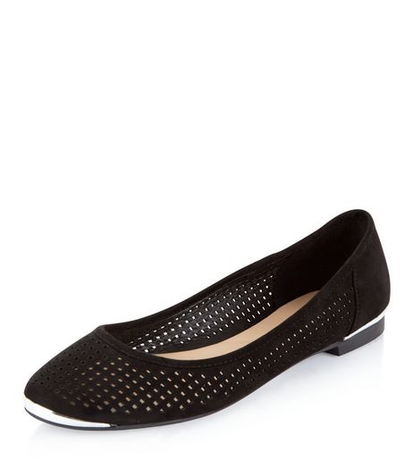 Black Laser Cut Out Ballet Pumps | New Look