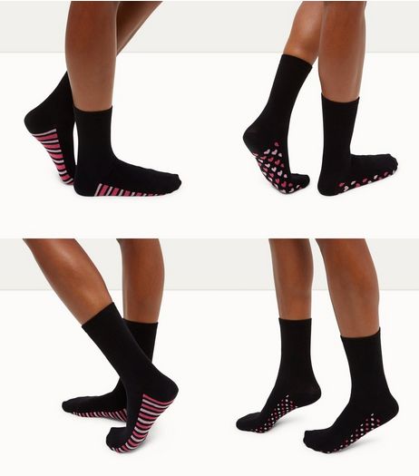 4 Pack Black Stripe Spot Heart Print Socks | New Look