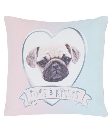 White Pugs and Kisses Cushion | New Look