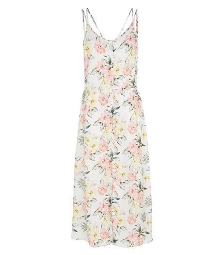 White Tropical Print Strappy Midi Dress | New Look