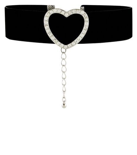 Black Diamante Heart Choker | New Look