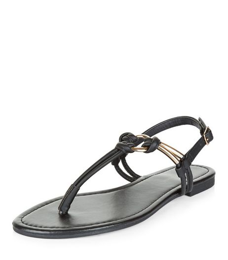 Black Metal Trim T-Bar Strap Sandals | New Look