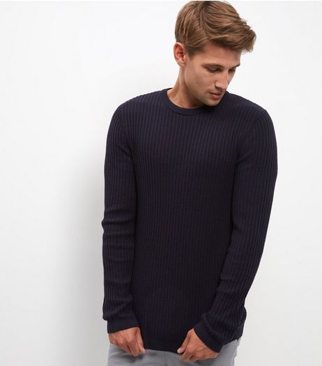 Navy Ribbed Crew Neck Jumper | New Look