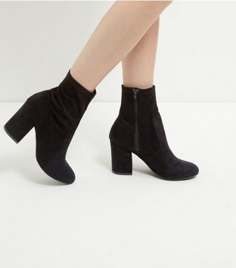 Black Suedette Block Heel High Ankle Boots | New Look
