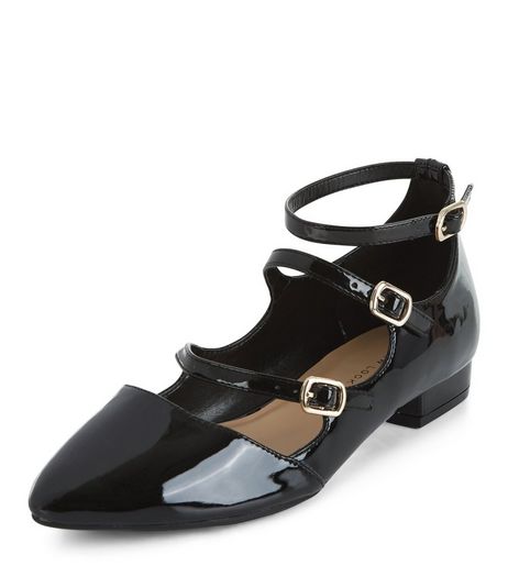 Black Triple Strap Pointed Pumps | New Look