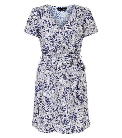 White Floral Print Belted Wrap Dress | New Look