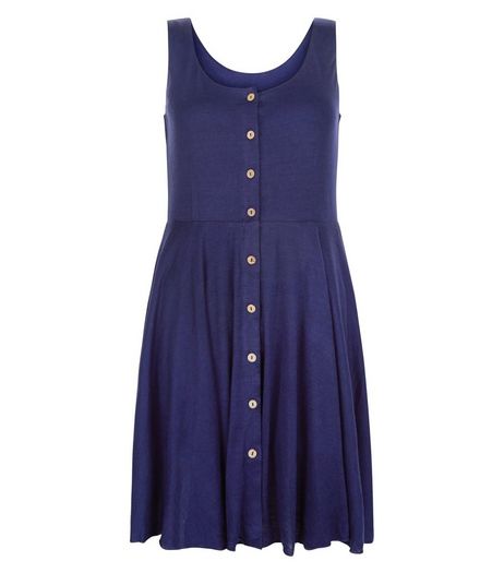 Apricot Navy Button Front Sleeveless Dress | New Look