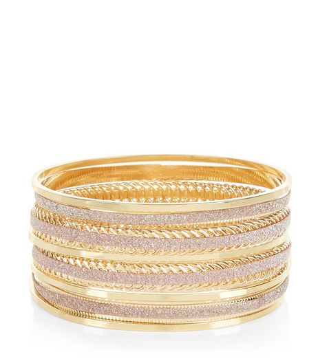 Gold Glitter Bangles | New Look