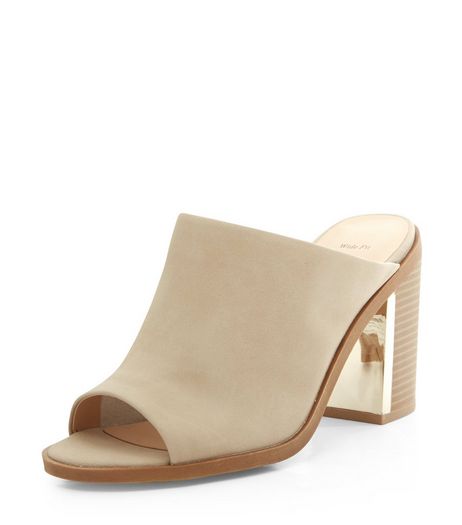 Wide Fit Light Brown Metal Trim Leather-Look Mules | New Look